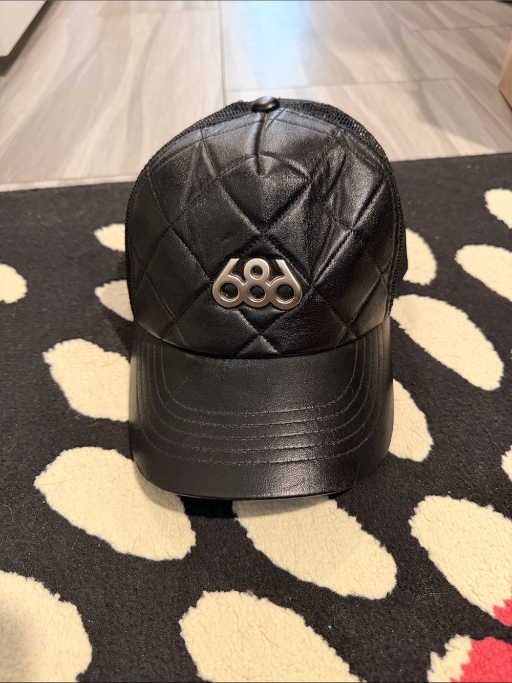 686 Black Quilted Faux-Leather Baseball Cap with Metal Logo